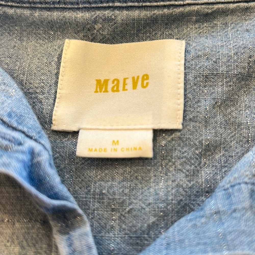 Maeve Light Blue Chambray Button-Down Shirt with Multicolor Embroidery - Picture 7 of 13